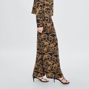 ZARA CHAIN PRINT TEXTURED WEAVE PANTS